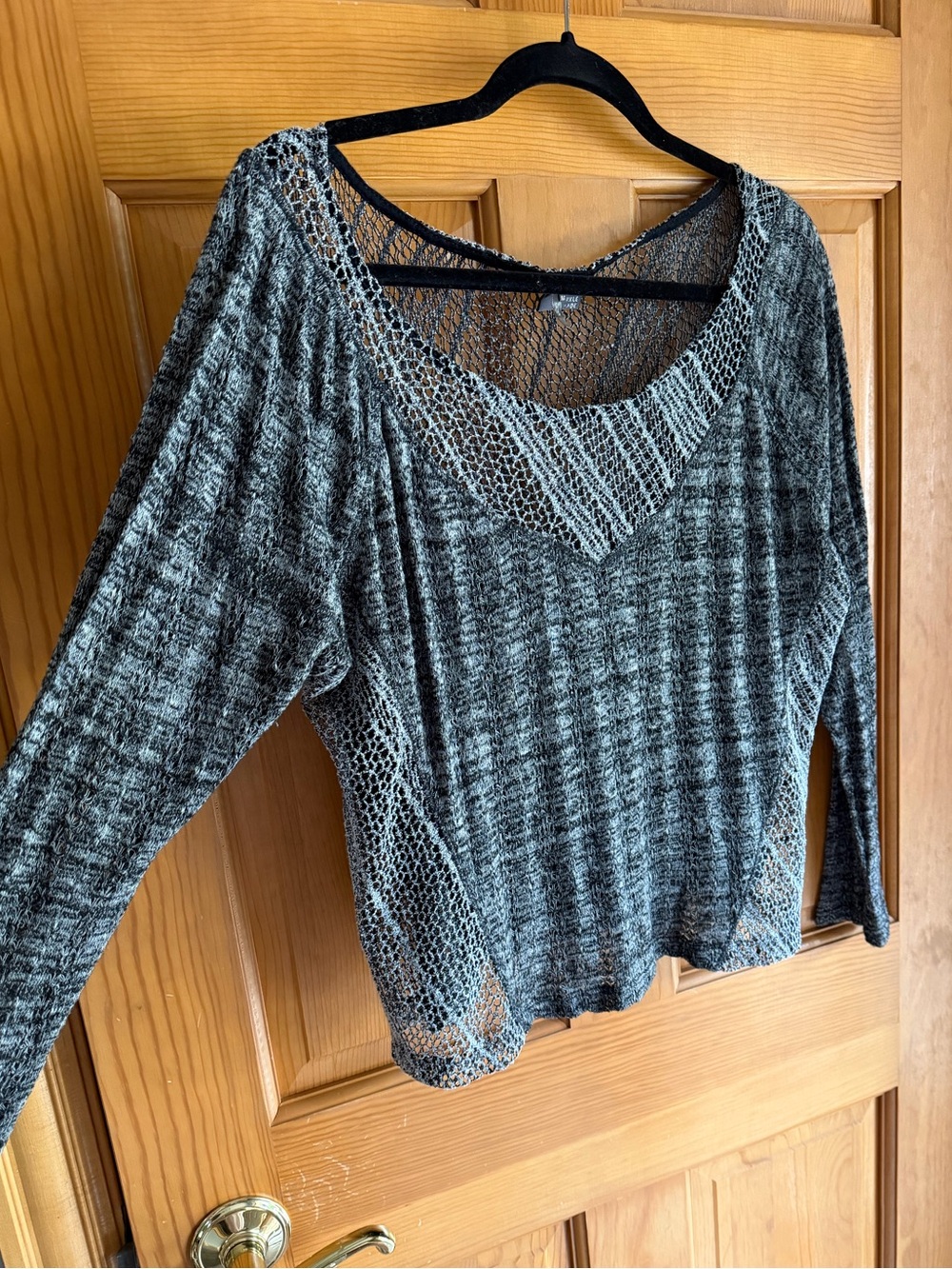 ANTHROPOLOGIE Sparkle & Fade Women's Black & Gray Open-Knit Top